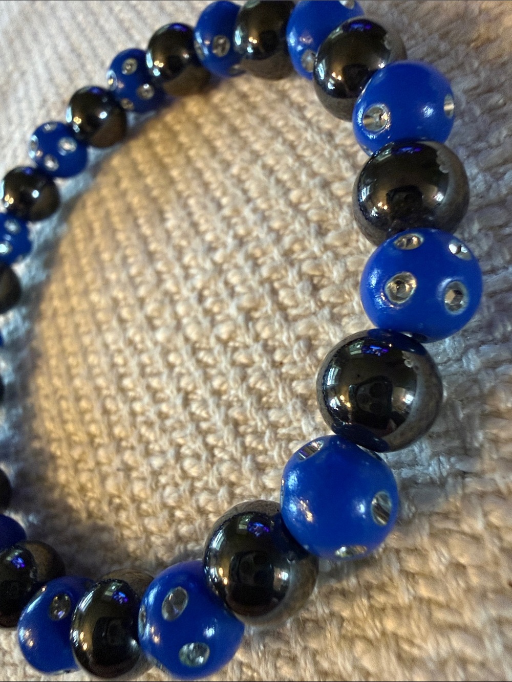 Lazuli Brazilian Stretch Bracelet Black & Blue Beads with Crystals